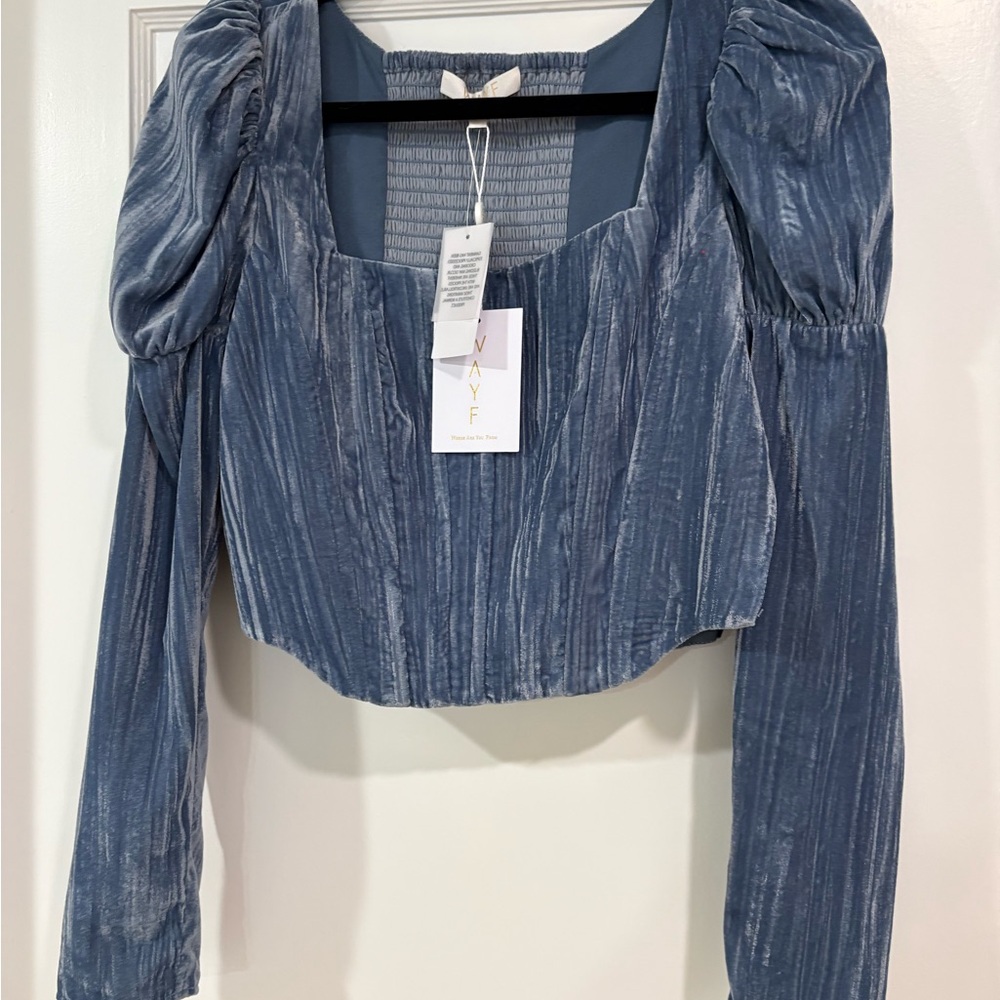 Wayf Blue Velvet Women's Blouse